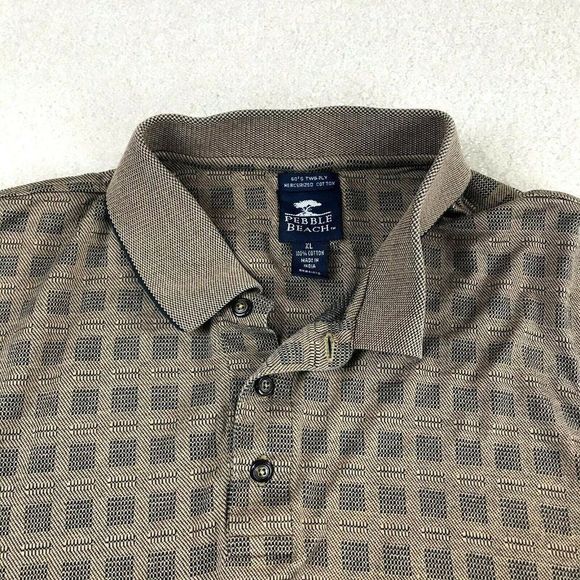 Pebble Beach Polo Shirt Mens XL Brown Checkered Short Sleeve Pullover 3 Button - Picture 6 of 7